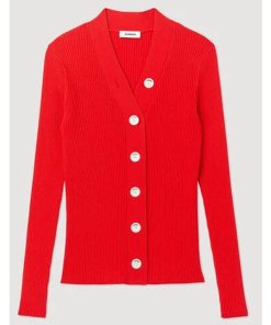 Sandro Gabrielle Ribbed Fine-Knit Buttoned Cardigan