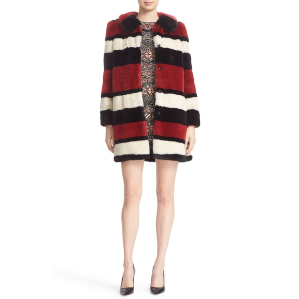Alice + Olivia Kinsley Oversized Stripe Faux Fur Coat