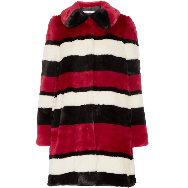 Alice + Olivia Kinsley Oversized Stripe Faux Fur Coat