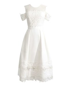 Ted Baker London Nacii Structured Lace Cold-Shoulder Midi Dress