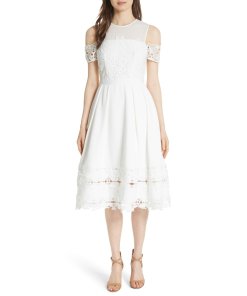 Ted Baker London Nacii Structured Lace Cold-Shoulder Midi Dress