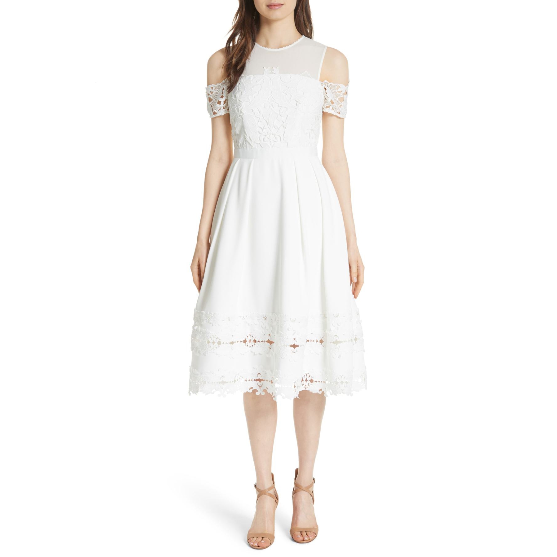 Ted Baker London Nacii Structured Lace Cold-Shoulder Midi Dress Ted Baker London Nacii Structured Lace Cold-Shoulder Midi Dress