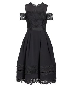 Ted Baker London Nacii Structured Lace Cold-Shoulder Midi Dress