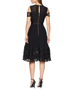 Ted Baker London Nacii Structured Lace Cold-Shoulder Midi Dress