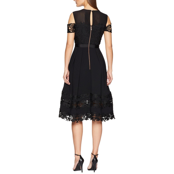 Ted Baker London Nacii Structured Lace Cold-Shoulder Midi Dress evaChic Ted Baker London Nacii Structured Lace Cold-Shoulder Midi Dress evaChic