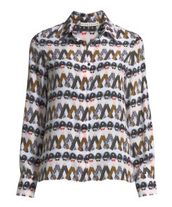 Alice + Olivia X Donald Robertson Willa Crazy Pants Printed Silk Blouse