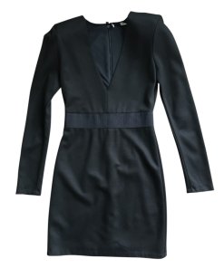 Alice + Olivia Simone Deep V-Neck Strong Shoulder Dress