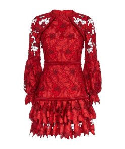 Alexis Fransisca Floral Lace Blouson-Sleeve Dress