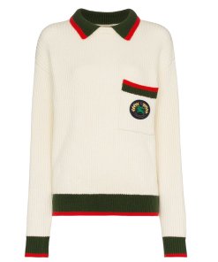 Burberry Olivine Contrast Stripe Collar Crest Sweater
