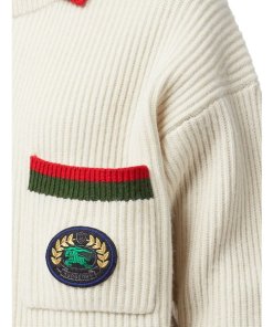 Burberry Olivine Contrast Stripe Collar Crest Sweater