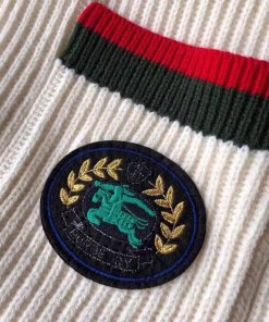 Burberry Olivine Contrast Stripe Collar Crest Sweater