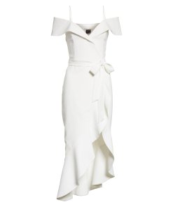 alice olivia josie off shoulder ruffle wrap dress ALICE + OLIVIA JOSIE OFF-SHOULDER RUFFLE WRAP DRESS Sz 12 coctail white