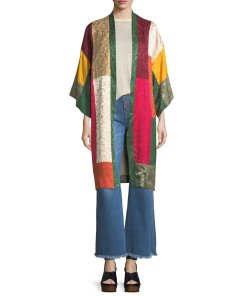 Alice + Olivia Lupe Long Patchwork Jacquard Kimono