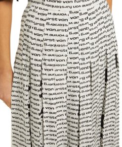 Diane von Furstenberg Gardena Logo Pleated Silk Skirt