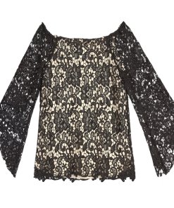 Alice + Olivia Prena Trumpet-Sleeve Off-the-Shoulder Lace Top