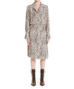 Chloé Long-Sleeve Button-Down Wave-Print Silk Crepe Shirtdress