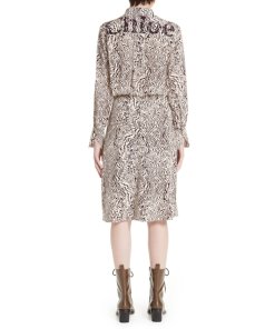Chloé Long-Sleeve Button-Down Wave-Print Silk Crepe Shirtdress