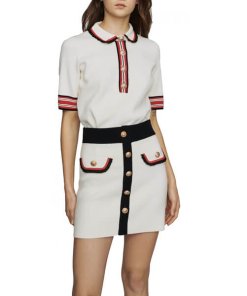 Maje Jerome Block-Stitch Knit Mini Skirt