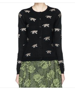 Alice + Olivia Bengal Cat Appliqué Wool Cardigan