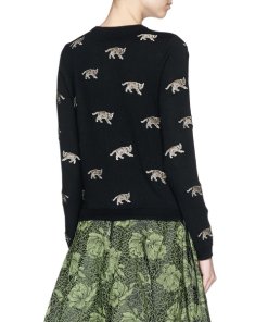 Alice + Olivia Bengal Cat Appliqué Wool Cardigan