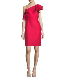 Halston Heritage One-Shoulder Flounce Mini Dress