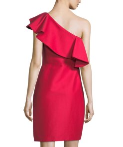 Halston Heritage One-Shoulder Flounce Mini Dress