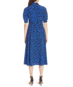 Diane von Furstenberg Cinch Sleeve Silk Midi Shirt Dress