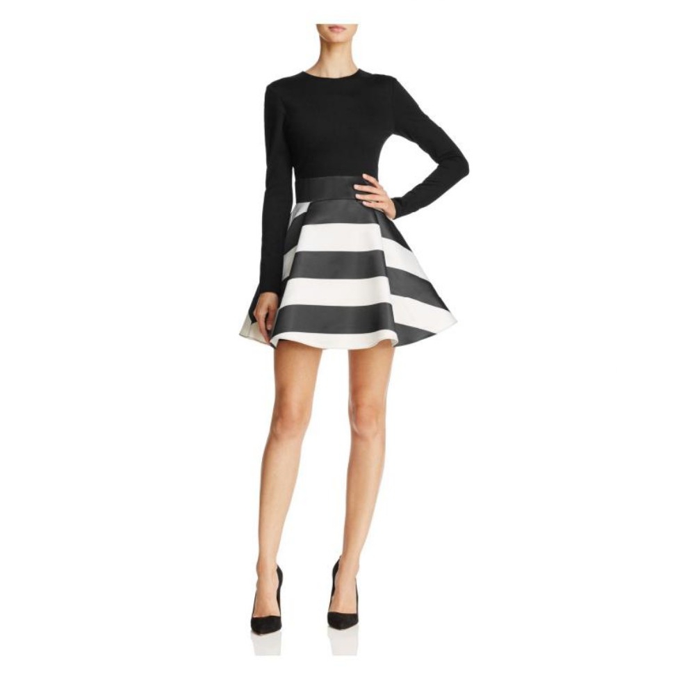 Alice + Olivia Stripe-Skirt Fit & Flare Mini Dress  evaChic