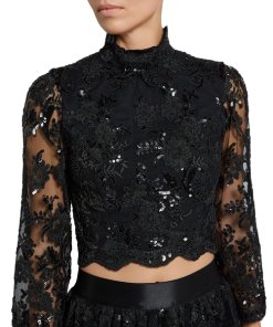 Alice + Olivia Trisha Embellished Lace Top