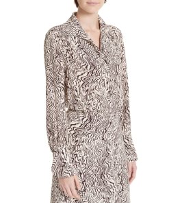 Chloé Long-Sleeve Button-Down Wave-Print Silk Crepe Shirtdress
