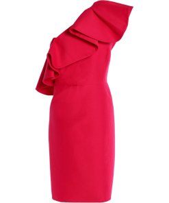 Halston Heritage One-Shoulder Flounce Mini Dress