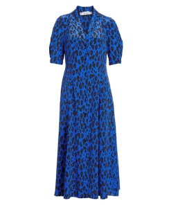 Diane von Furstenberg Cinch Sleeve Silk Midi Shirt Dress