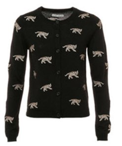 Alice + Olivia Bengal Cat Appliqué Wool Cardigan
