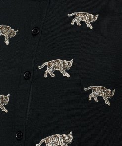 Alice + Olivia Bengal Cat Appliqué Wool Cardigan