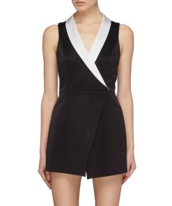 Alice + Olivia Mardell Contrast Shawl Lapel Mock Wrap Romper
