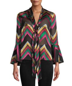 Alice + Olivia Merideth Flared Cuff Chevron Pussybow Blouse