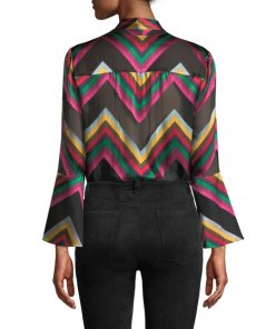 Alice + Olivia Merideth Flared Cuff Chevron Pussybow Blouse