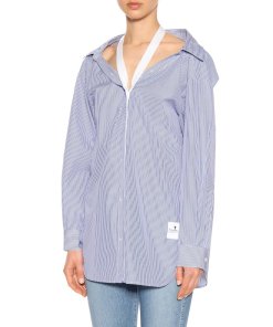 T By Alexander Wang Halter-Detail Striped Cotton Poplin Shirt  evaChic