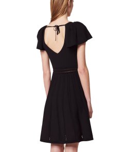 Sandro Edwin Flutter-Sleeve Short Knit Dress evaChic Sandro Edwin Flutter-Sleeve Short Knit Dress evaChic