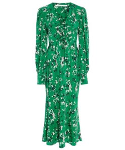 Veronica Beard Amber Long-Sleeve Floral Tie-Front Midi Dress
