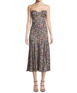 Veronica Beard Annika Floral Print Strapless Stretch Silk Dress