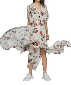 Maje Rachelle Asymmetric Hem Floral Print Maxi Dress