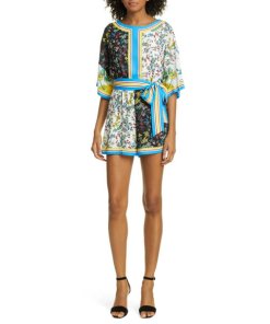 Alice Olivia Bowie Mix Pattern Belted Romper