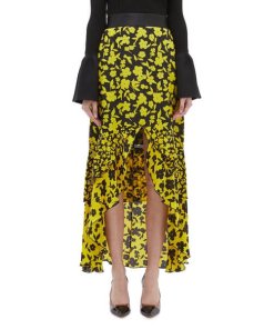 Alice + Olivia Sueann Asymmetric Tiered Ruffle Floral Silk Skirt