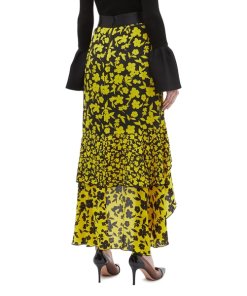 Alice + Olivia Sueann Asymmetric Tiered Ruffle Floral Silk Skirt