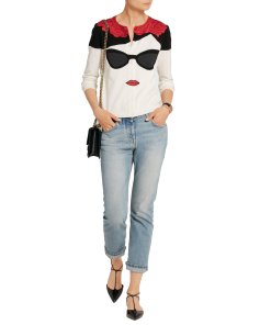 Alice + Olivia Stace Face Frida Intarsia Cotton Cardigan