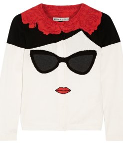 Alice + Olivia Stace Face Frida Intarsia Cotton Cardigan