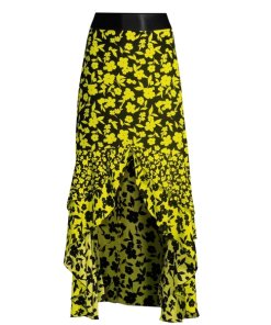 Alice + Olivia Sueann Asymmetric Tiered Ruffle Floral Silk Skirt