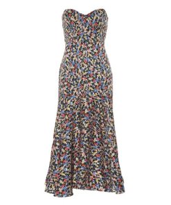 Veronica Beard Annika Floral Print Strapless Stretch Silk Dress
