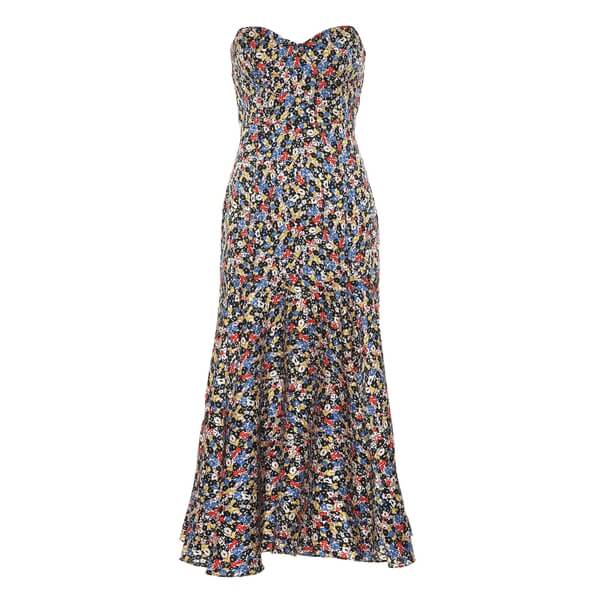 Veronica Beard Annika Floral Print Strapless Stretch Silk Dress